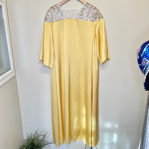 Shein | RARE Jewel Tone Golden Yellow Lace Sequins Bell Sleeve Kaftan Gown Dress - Picture 2 of 14